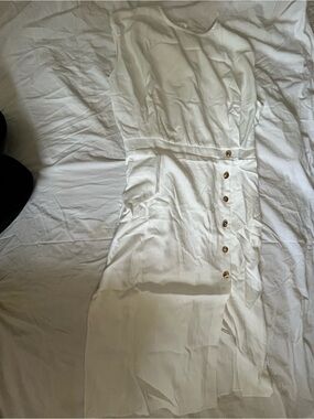 SHEIN White Midi Dress with Button Front